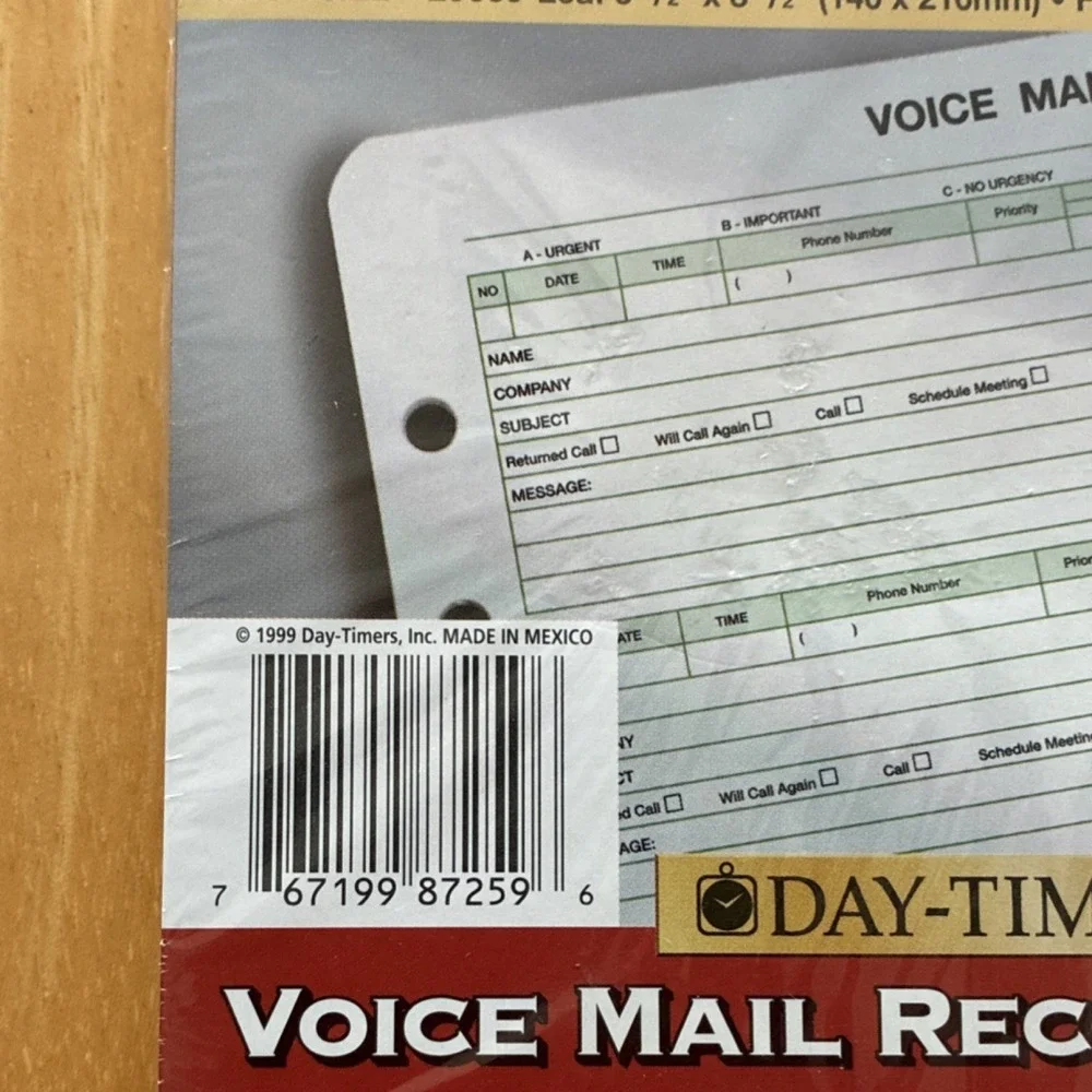 Day-Timer Voice Mail Record Pages Model 87259 Desk Size 2 Pads 24 Sheets